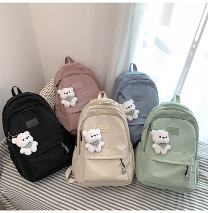 Schoolbags Student Japanese And Versatile Backpack Unisex Large-Capacity Backpack Girl Simple Polyester Material Doll Decoration