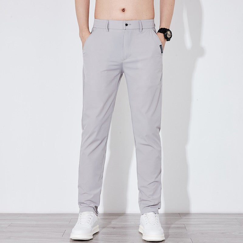 Summer Silk Stretch Smooth Trousers Men Business Elastic Waist Korean Classic Thin Cool Black Gray Casual Suit Pants Male Brand
