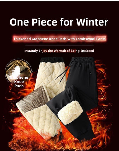 Calça Masculina de Inverno Acolchoada de Algodão para Baixo com Veludo de Cordeiro, Joelheira, À Prova de Vento, Quente, Comprida, para Neve, Negócios, Casual