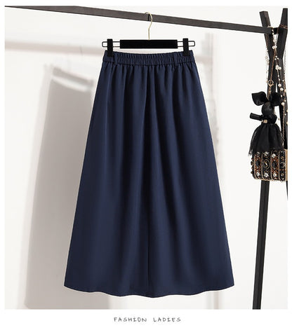 Summer Women Plus Size Skirt 2025 New High Waist Irregular Mid Long Skirt Woman Elastic Waist A Line Pleated Big Size Skirts