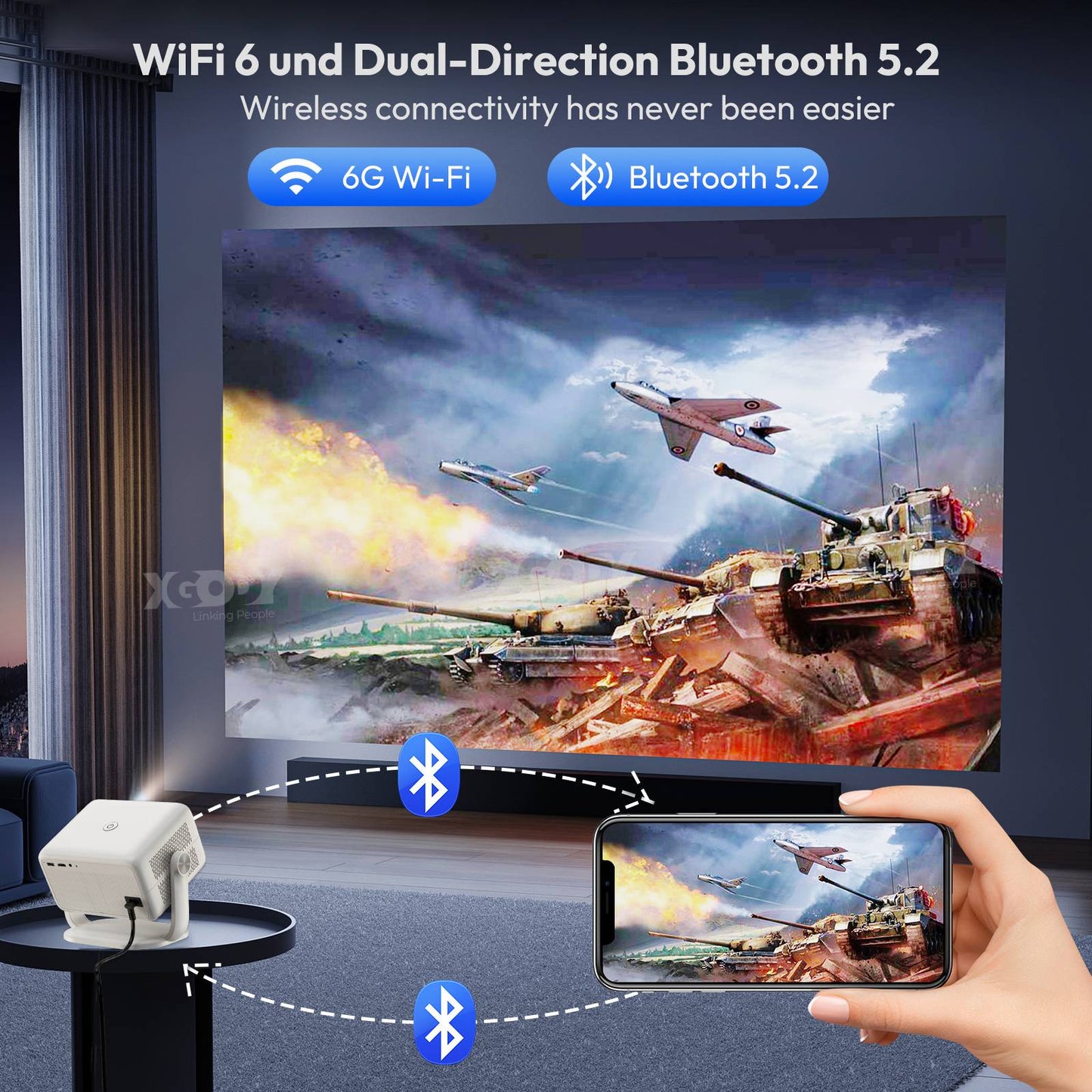 Projetor Inteligente XGODY N6 500 ANSI Netflix Oficial Beamer 4K Nativo 1080P Whale OS WiFi Bluetooth HDMI Home Theater