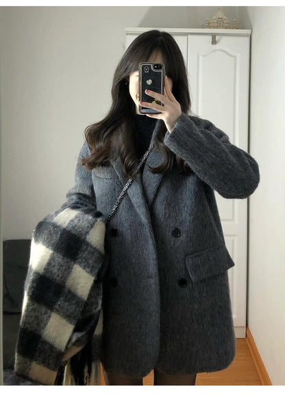 Temperament 2025 New Autumn Winter Women Woolen Suit Thick Coat Korean Style Wool Overcoat Female Office Lady Tops Female Jacket