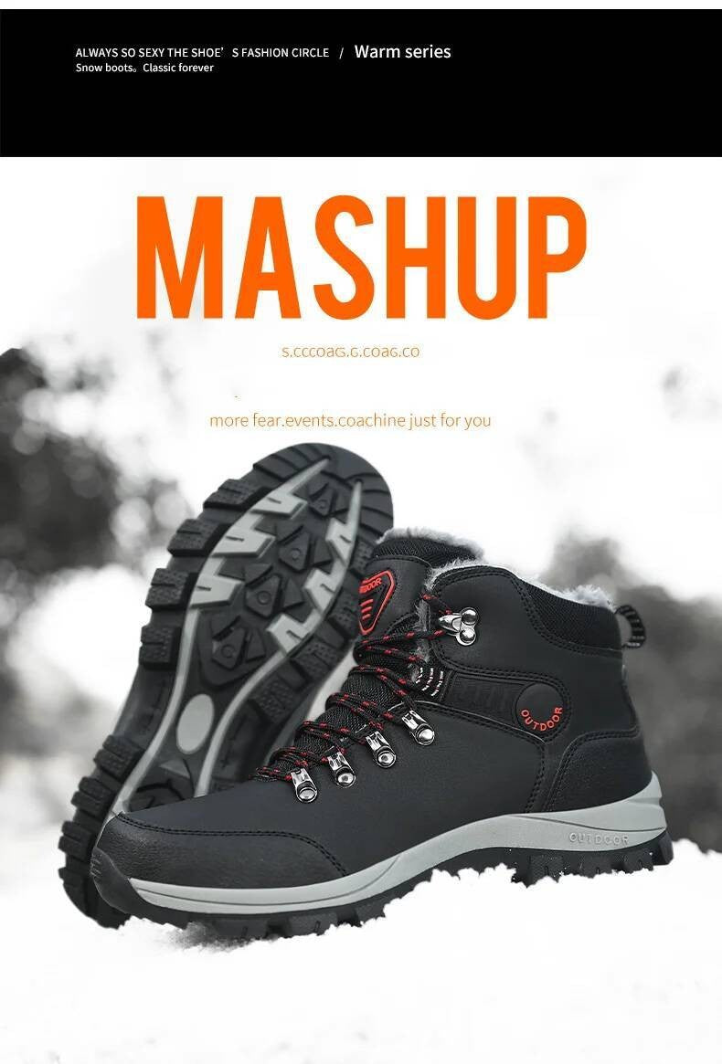 Botas de inverno masculinas com pele quente, antiderrapantes, sapatos casuais de trabalho masculinos, tênis de couro impermeáveis, botas de cano alto, tamanhos grandes