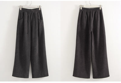 Streamgirl Women Winter Corduroy Pants Dark Brown With Thick Warm Fleece Trousers Corduroy High Waist Loose Pants For Women