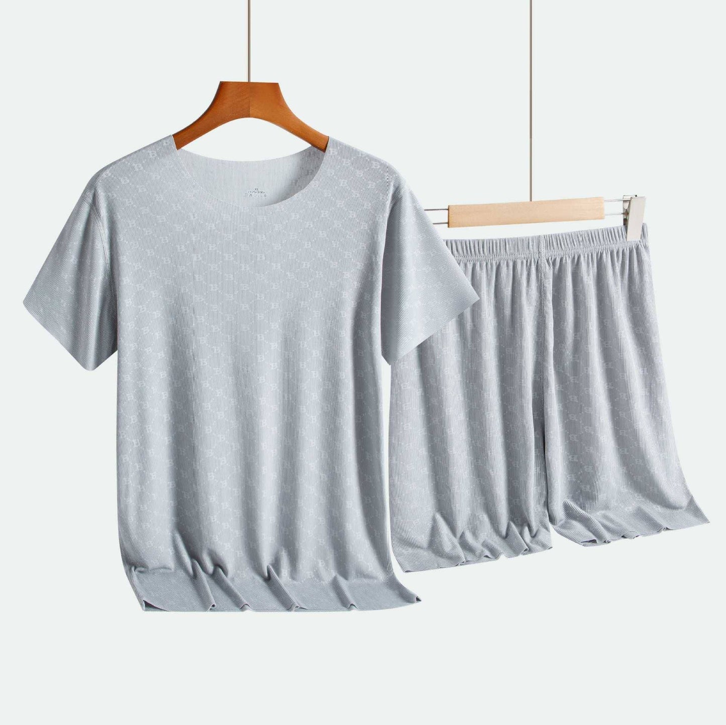 Summer Men's Pajamas Homewear Set Printed Ice Silk T-Shirt Short-Sleeved Modal Casual Pajamas Men's Pajama Trousers Thin Suit