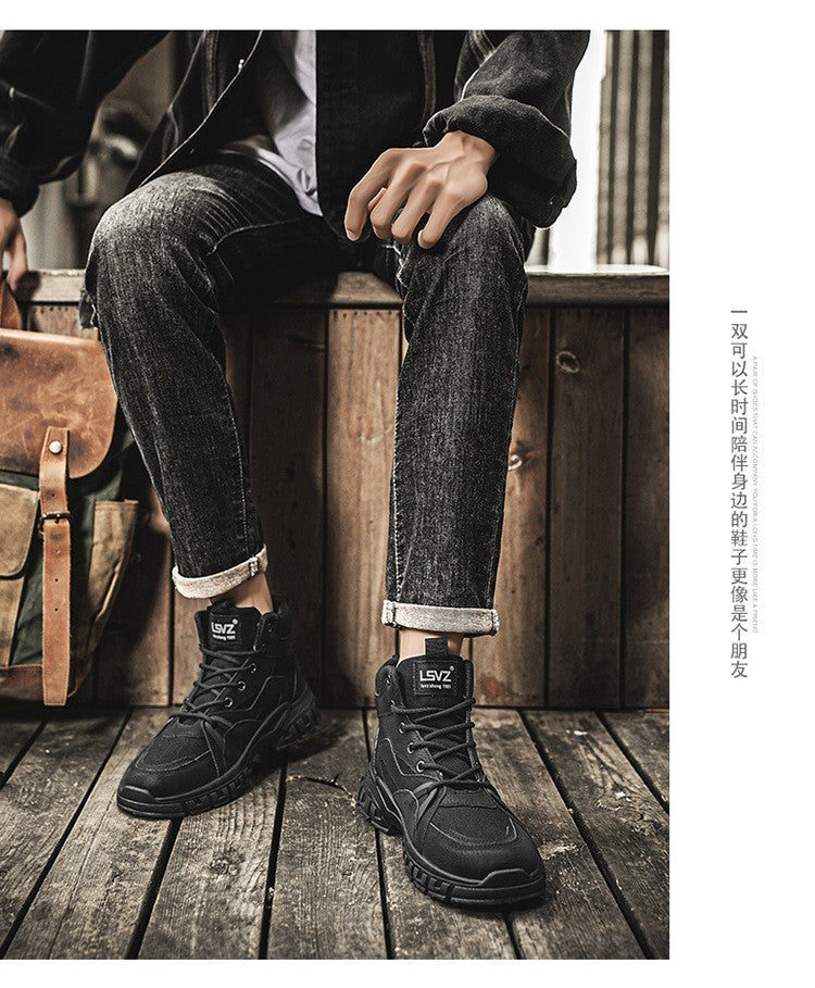 2025 new men's retro high top work boots, anti slip and durable hiking shoes, comfortable tactical desert outdoor men's shoes