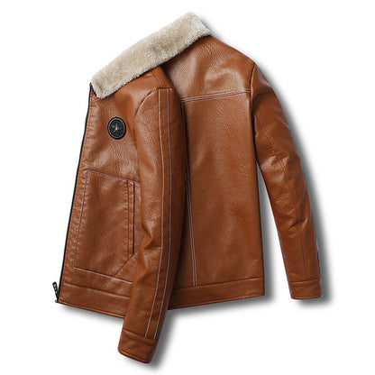 Plus Size Fur Collar Men's Leather Jackets Male Casual Plus Velvet Leather Jacket Thickened Style Leather Fashion Men Outerwear