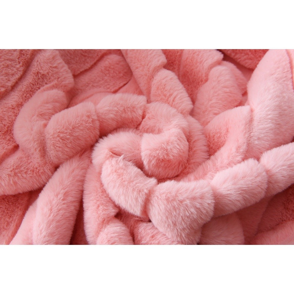 Luxurious Pink Stripe Faux Fur Throw Blanket 50x60 Super Soft Micro Mink Reversible Machine Washable Cozy Home Decor