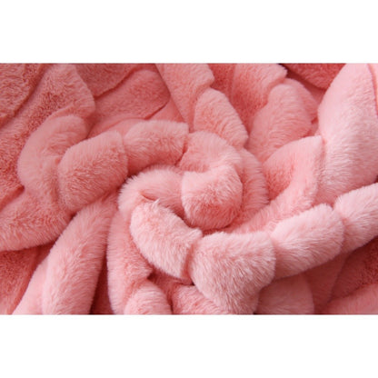 Luxurious Pink Stripe Faux Fur Throw Blanket 50x60 Super Soft Micro Mink Reversible Machine Washable Cozy Home Decor