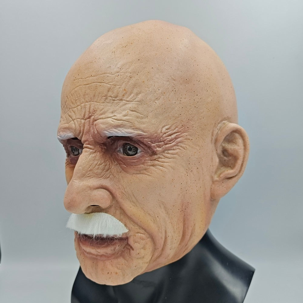 Realistic Full Head Latex Mask with Beard for Men Halloween Costume Party Prop Old Man Cosplay Headgear