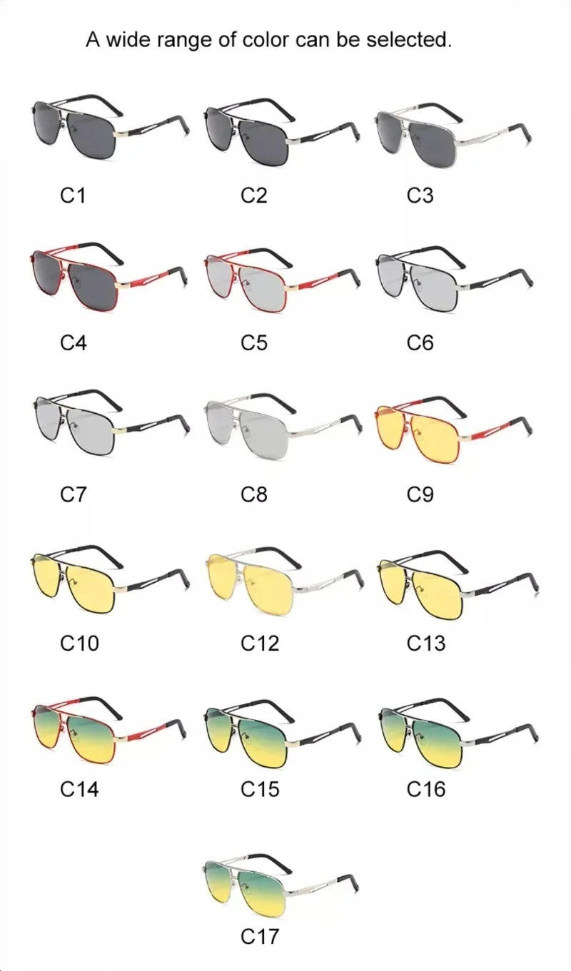 Men Night Vision Polarized Photochromic Sunglasses Aviator Style Yellow Color Change Lenses Driving Sun Glasses