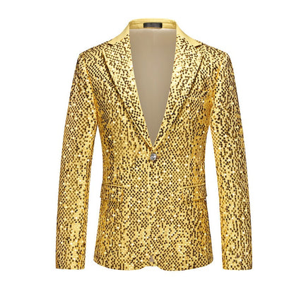 High-quality Sequined Suits Men Clothing Gold / Silver Autumn / Winter New Male Wedding Banquet Party Dress Blazer and Pant