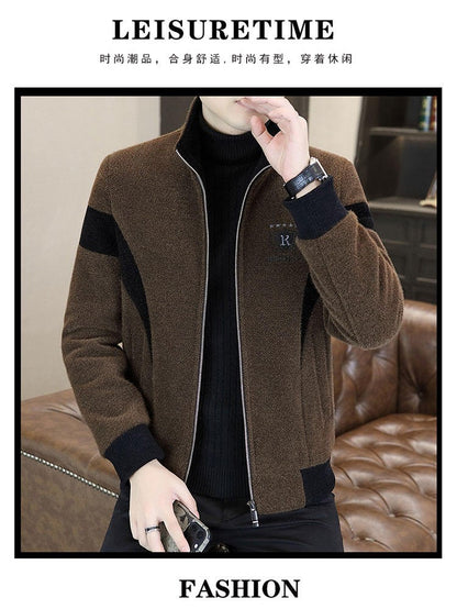 High End Splicing Men's Woolen Coat Winter Thick and Warm Wool Blends Jacket Fashion Casual Social Standing Collar Overcoat 4XL