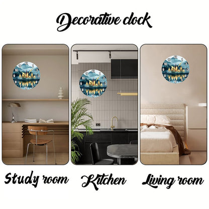Natural Scenery Wooden Round Silent Hanging Wall Clock,Suitable For Living Room,Office,Study Room,Bedroom,Home Decoration