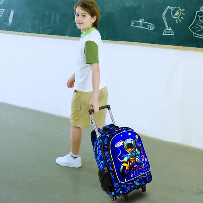 3PCS Astronaut Rolling Backpack for Boys, Kids School Backpacks with Wheels,  UV Printed Roller Wheeled Bookbag