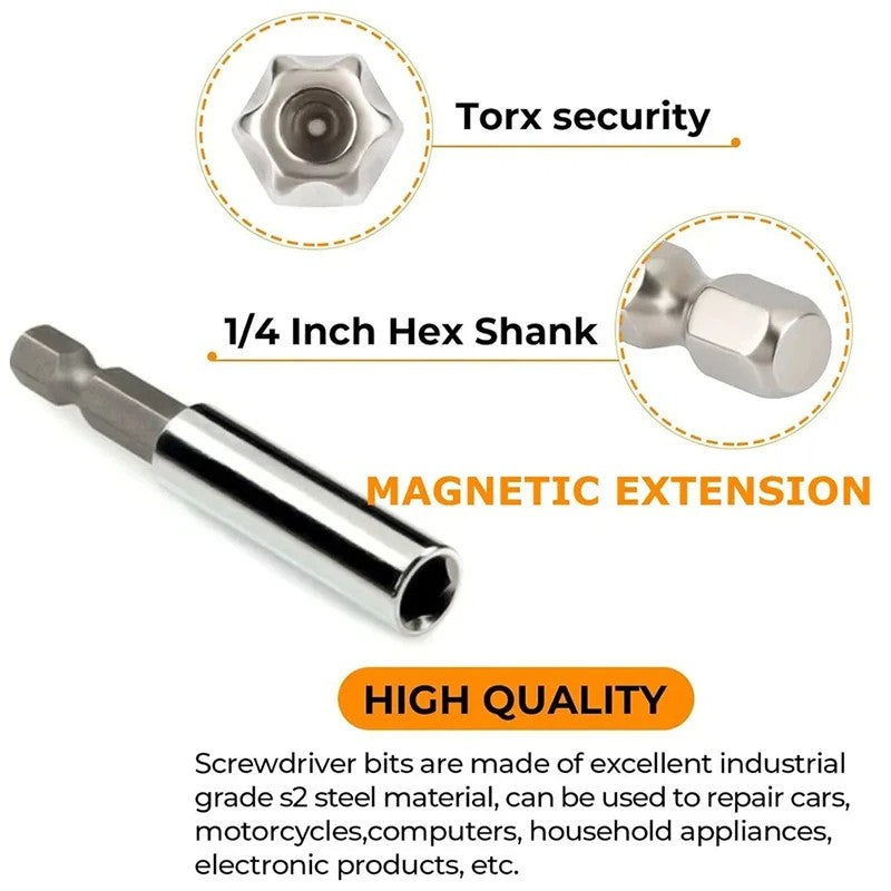 Kit de Bits de Segurança com 33 peças, com Extensor Magnético Torx, Hexagonal, Estrela, Fenda, Tri-Wing Antiviolação