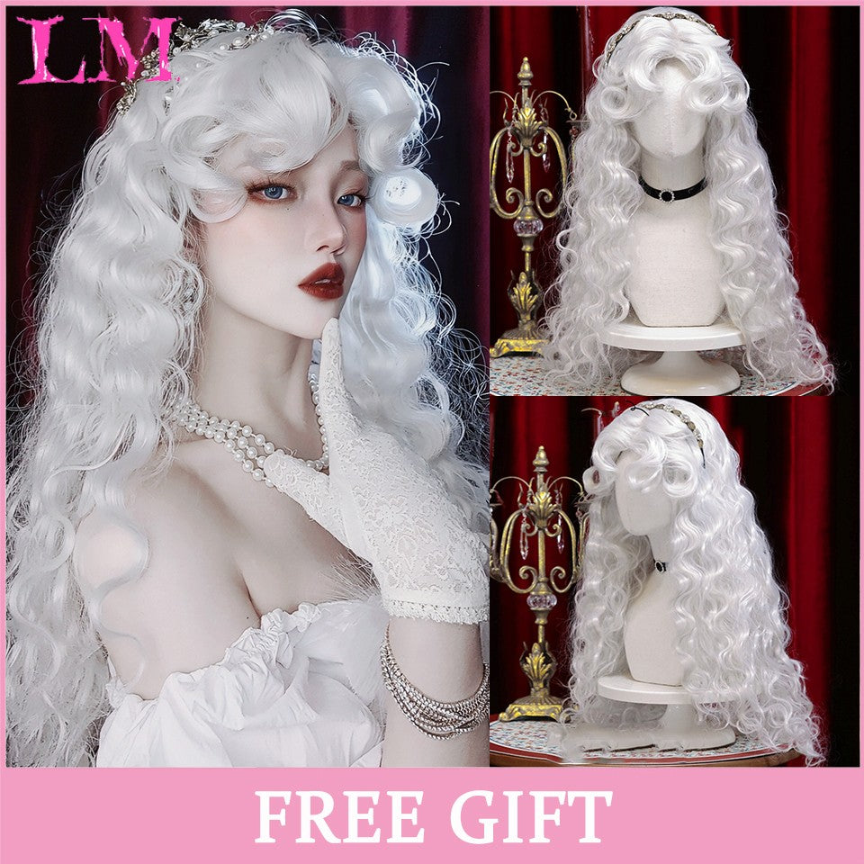 LM Medium Length Pink Cosplay Wig Heat Resistant Costume Party Synthetic Wigs 2 Clip On Ponytail 7 Colors