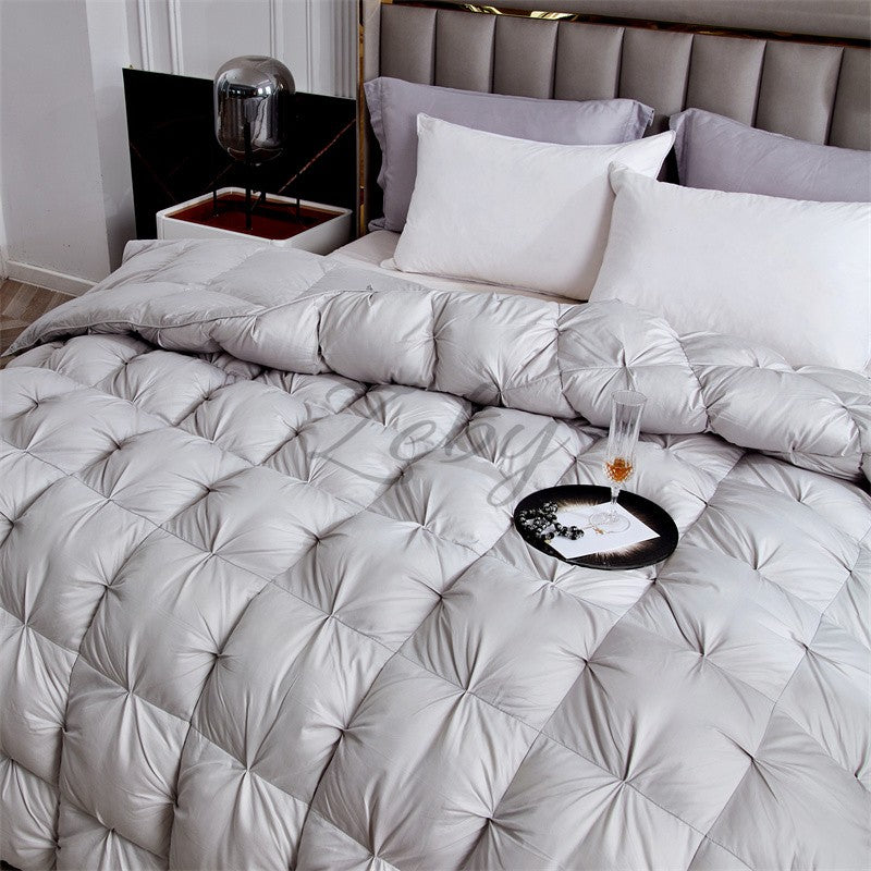 High Grade 100% White Goose Down Quilt Winter Warm Feather Duvet Queen King Cozy Lightweight 3D Bread Comforter Pinch Pleated