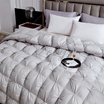 High Grade 100% White Goose Down Quilt Winter Warm Feather Duvet Queen King Cozy Lightweight 3D Bread Comforter Pinch Pleated
