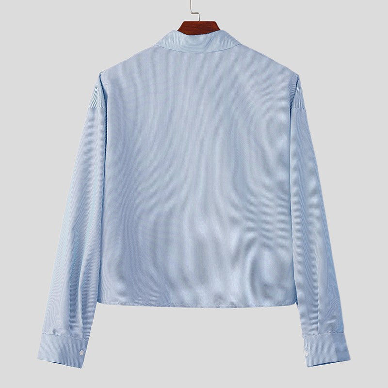 INCERUN Men Shirt Striped Lapel Long Sleeve Loose Casual Men Clothing Streetwear 2025 Korean Style Fashion Crop Tops Men