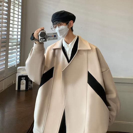 Commuting style Harajuku Cropped Overcoat Vintage British Style Men's Autumn Winter High Street Fashion Style Jacket Fashion