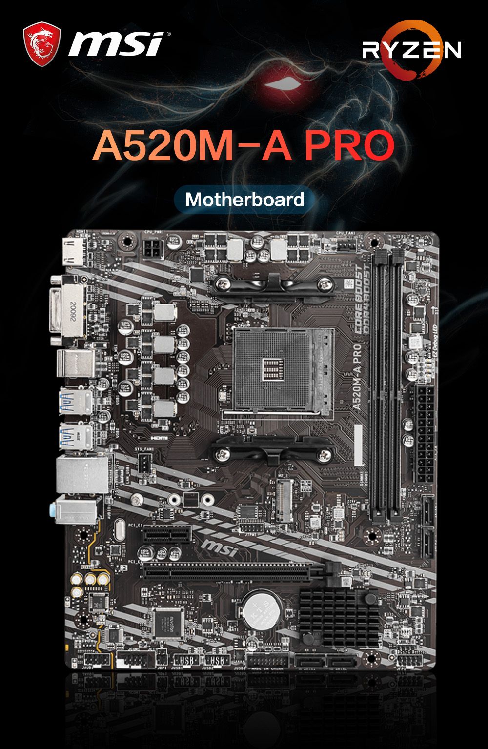 MSI AMD A520M-A PRO Motherboard Support Ryzen CPU R3 R5 R7 5000 & 3000 Series Mainboard AM4 M.2 NVME Dual Channel DDR4 Full New
