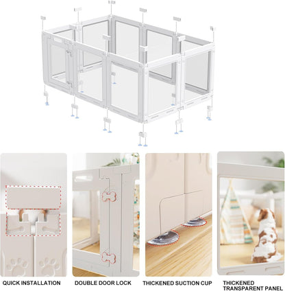 Cercadinho Transparente Acrílico para Filhotes 60cm com Porta, Cerca Interna para Pequenos Cães de 10 Painéis, Fácil de Montar (Branco)