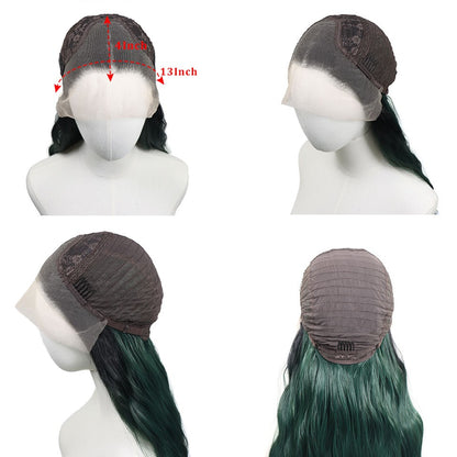 Ombre Verde Escuro Ondulado Perucas Sintéticas Raízes Escuras Cosplay Peruca Verde Renda Frente 13x4 Para Mulheres Pré-Arrancada Linha do Cabelo Natural