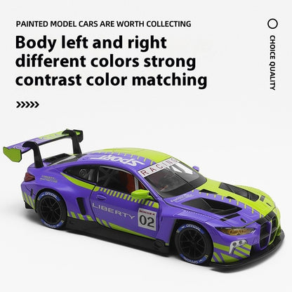 1:24 BMW M4 GT3 Carro Esportivo de Liga Leve Super Corridas com Luz e Som Brinquedo para Mães, Crianças, Meninos Jogos Miniatura de Carro