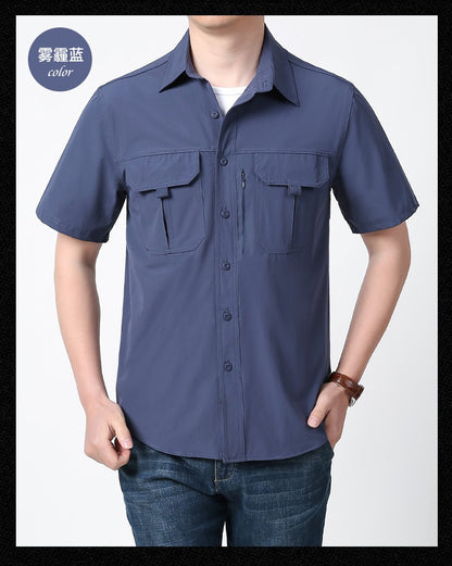 Men's Breathable Short Sleeve Shirt Men Casual Tactical Cargo Shirts Summer Quick Dry Hiking Work Shirts for Man Short-sleeved