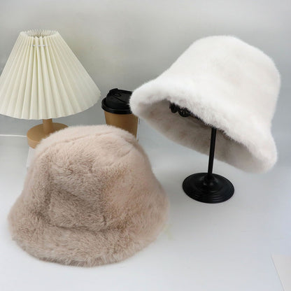 Hot Sale Fluffy Faux Fur Bucket Hats Women Warm Thick Plush Winter Hat Lady Fashion Fisherman Cap Korean Furry Bucket Hat Y2k
