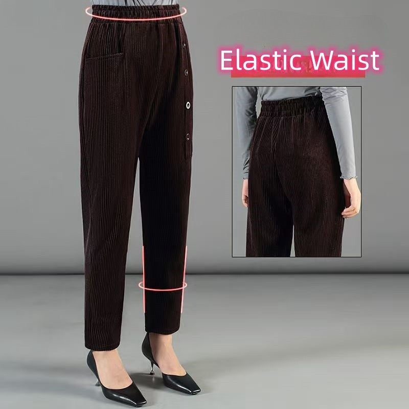 Casual Winter Thin & Thick Fleece Harem Pants Office Lady Solid Elegant Trousers Slim Women's Pants Retro Vintage Casual Pants