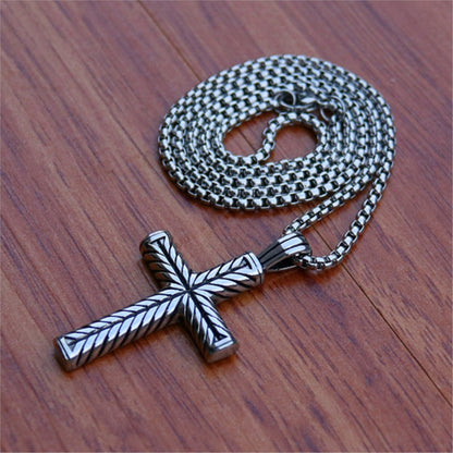 Colar com Pingente de Cruz com Padrão Retorcido Retrô Simples Corrente de Aço Inoxidável Cor Prata Joias Hip Hop Presentes Para Mulheres Homens