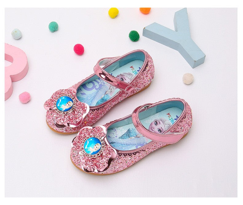 Disney Frozen Princess Elsa Cartoon Soft Sole Sandals Baby Girl Princess Shoes Crystal Shoes Children Flat Girl Leather Shoes