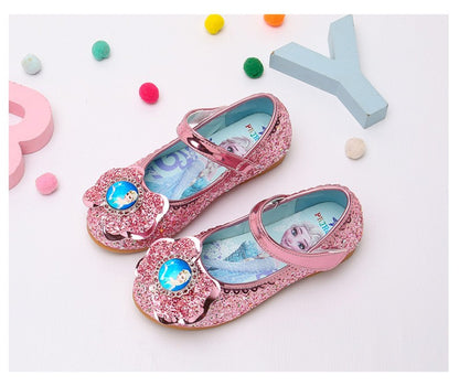 Disney Frozen Princess Elsa Cartoon Soft Sole Sandals Baby Girl Princess Shoes Crystal Shoes Children Flat Girl Leather Shoes