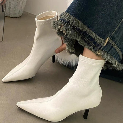 2024 New Autumn Winter Pointed Toe Women Ankle Boots Fashion Zipper Shoes Thin High Heel Women's Morder Short Booties D214