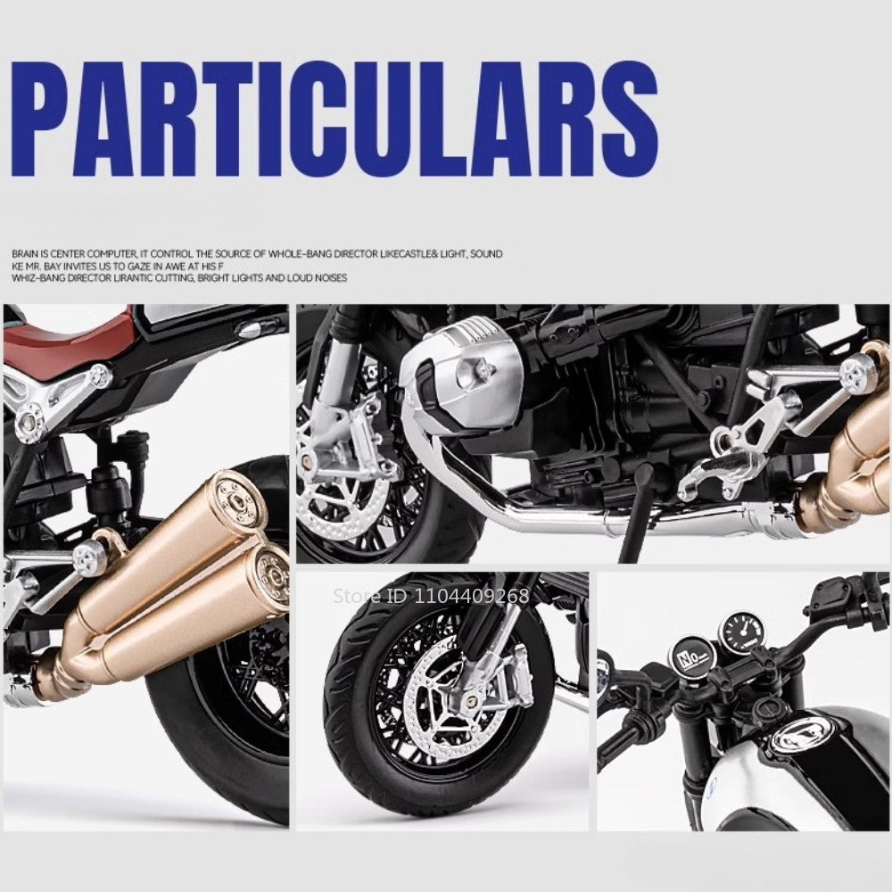 1:12 Escala R Nine T HP4 Modelo de Moto Carro de Brinquedo Liga Fundida Luz Música Amortecimento Modelos Miniatura de Motor Ornamento Presente