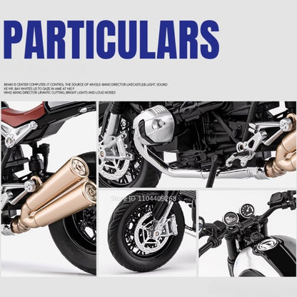 1:12 Escala R Nine T HP4 Modelo de Moto Carro de Brinquedo Liga Fundida Luz Música Amortecimento Modelos Miniatura de Motor Ornamento Presente