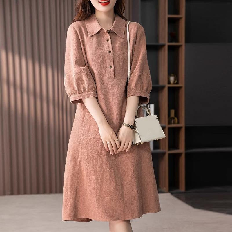ZANZEA Women Cotton Shirt Dress 2024 Summer Lapel Neck Dresses Korean Office 3/4