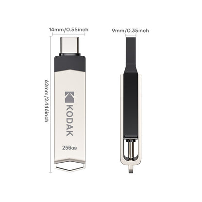 KODAK USB3.2 Type C Two in One Flash Drive 256GB 128GB 32GB Pendrive High Speed Dual Memory Stick For Smartphone Laptop