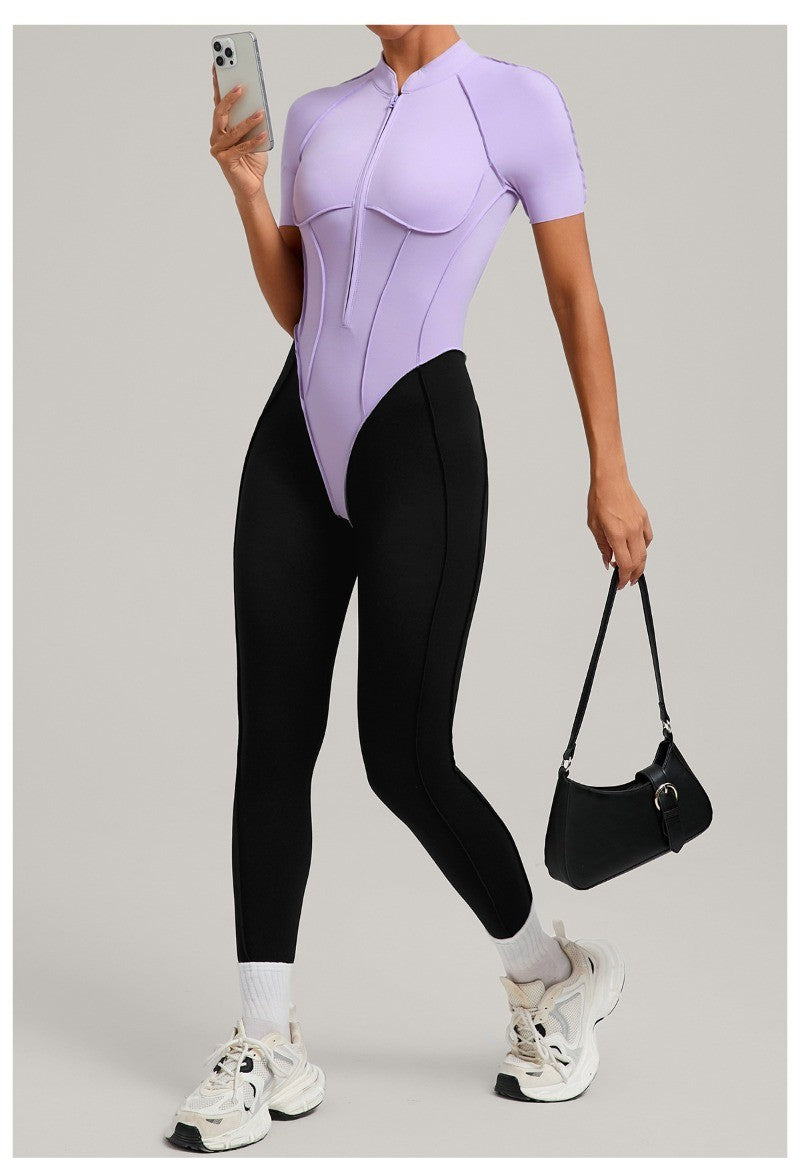 Women's New Yoga Jumpsuits with Contrasting Splicing Beauty Back Slim Fit One-piece Workout Gym Outdoor Sports Fitness Bodysuits