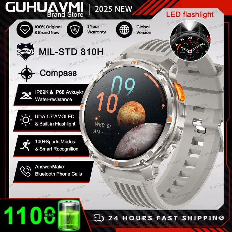 New Outdoor Ultra Durable Men Smartwatch Heart Rate Bluetooth Call 5ATM Waterproof Sport Smart Watch 1100mAh Battery Custom dial