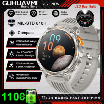 New Outdoor Ultra Durable Men Smartwatch Heart Rate Bluetooth Call 5ATM Waterproof Sport Smart Watch 1100mAh Battery Custom dial