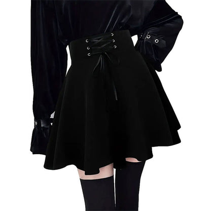 Halloween Mall Goth Skirt Women Harajuku Y2k E-girl High Waist Bandage Black Mini Skirt Dark Gothic Punk Club Wear Streetwear