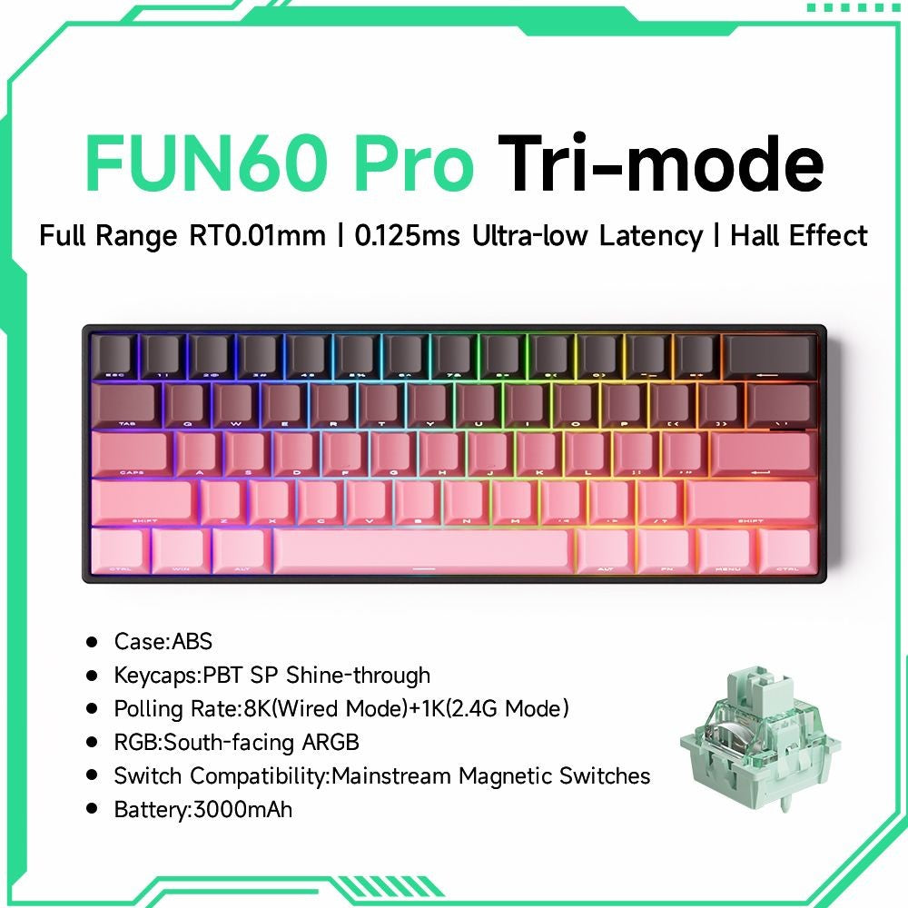 Akko MonsGeek FUN60 Teclado Mecânico Interruptor Magnético Teclados Gamer 60% Gatilho Rápido 0,01mm 8K ARGB HE/TMR Teclado Personalizado