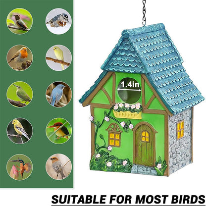Casa de Pássaros de Resina para Jardim - Cabana Decorativa Suspensa, Presente Perfeito para Amantes de Pássaros e Pássaros Pequenos