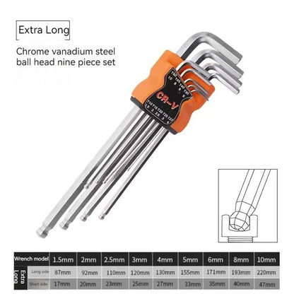 9PCS/Set L Type Double-End Screwdriver Hex Wrench Set Allen Key Hexagon Flat Ball Torx Star Head Spanner Key Set Hand Tools