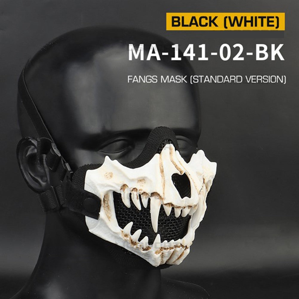 Fangs Cosplay Airsoft Mask Multipurpose Half Face Mask Adjustable Strap Breathable Headwear Halloween Horror Party Decor