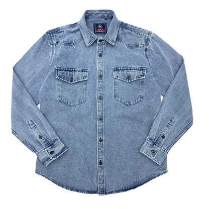 Heavy cargo denim shirt men May Khaki autumn do old retro loose casual plus size shirt coat