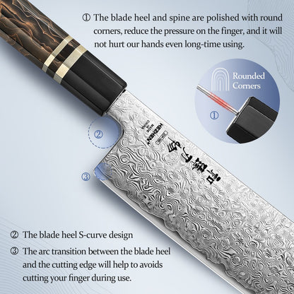 HEZHEN 8.3 Inch Bunka Knife 49 Layers ZDP-189 Damascus steel Powder Core Steel Kitchen Cook Wooden Gift Box kiritsuke Knife